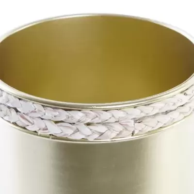 Frasco dourado com tampa branca trançada