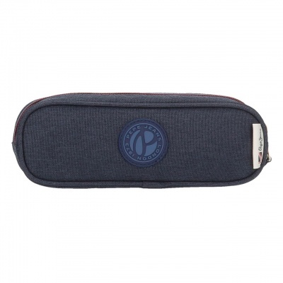 Estojo escolar azul escuro com logo Pepe Jeans e fecho vermelho