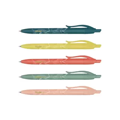 Conjunto de cinco esferográficas coloridas MILAN com padrão branco