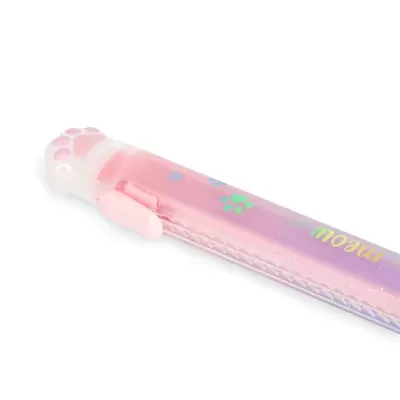 Caneta rosa translúcido com tampa em forma de pata de animal
