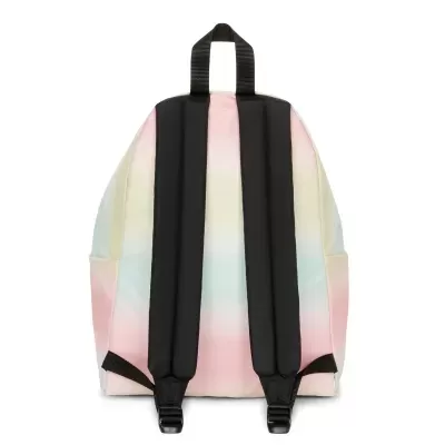 Mochila com alças pretas e corpo colorido em degradê pastel
