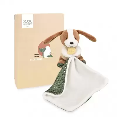 Pelúcia de cão com pano macio e caixa de embalagem