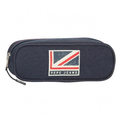 Estojo escolar azul escuro Pepe Jeans com logotipo e zíper prateado