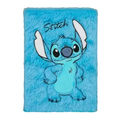 Caderno felpudo azul com personagem Stitch