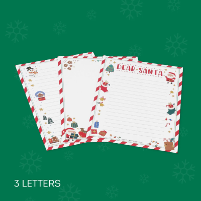 Folhas decorativas para cartas de Natal com desenhos de Natal e texto DEAR SANTA