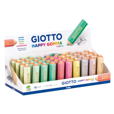 Borracha Giotto Happy Gomma cores pastel em expositor branco