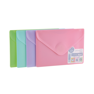 Conjunto de envelopes plásticos coloridos com botão de pressão