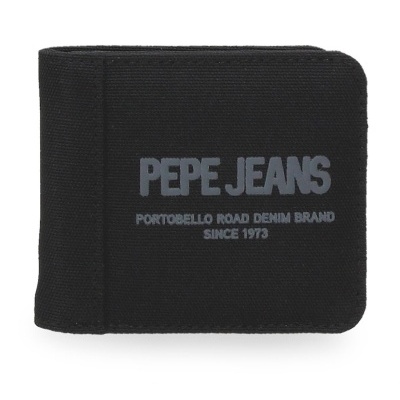 Carteira preta com texto Pepe Jeans