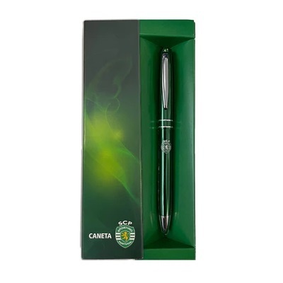 Caneta verde com caixa do Sporting Clube de Portugal
