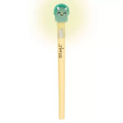 Caneta amarela com agarrador de Silicone em forma de dinossauro verde sorridente