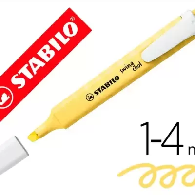 Marcador amarelo STABILO Swing Cool com tampa branca e indicação de traço 1-4 mm