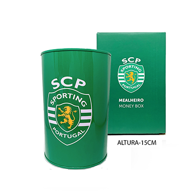 Mealheiro verde do Sporting Portugal com logotipo e caixa correspondente