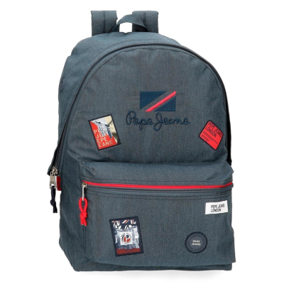 Mochila cinzenta escura com patches coloridos e texto bordado Pepe Jeans