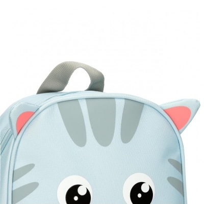 Mochila infantil azul clara com design de gato e orelhas cor-de-rosa