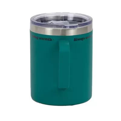 Caneca térmica verde com pega e tampa transparente