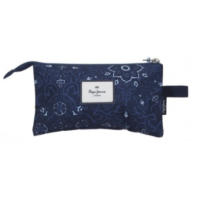 Estojo azul escuro com padrão floral e etiqueta Pepe Jeans LONDON