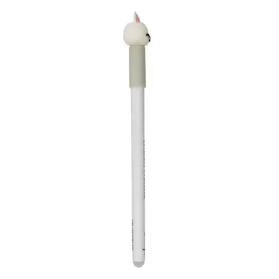 Caneta branca com cabeça de gato em silicone