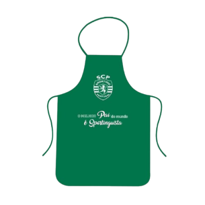 Avental verde com logo SCP e texto comemorativo central.