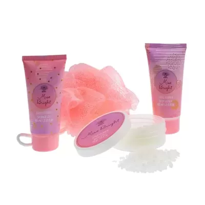 Conjunto de produtos de banho Miss Bright com gel, loção, esponja e sais de banho