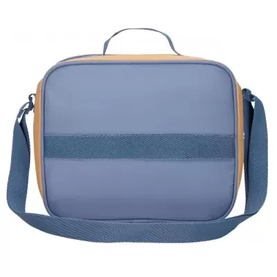 Bolsa de transporte azul e bege com alça ajustável