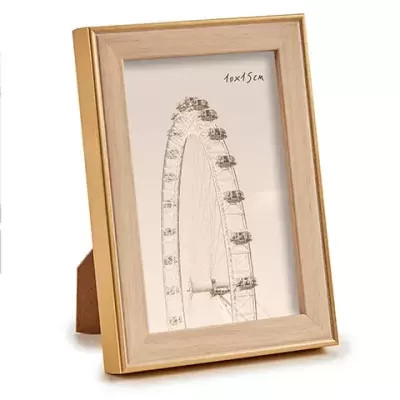 Moldura de madeira clara com suporte traseiro e imagem de roda-gigante com texto 10x15 cm