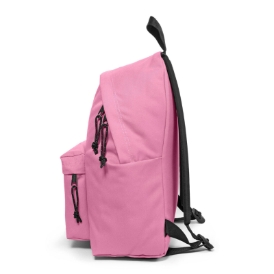 Mochila cor-de-rosa vista de perfil com alças pretas