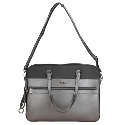 Mala de senhora Pepe Jeans cinzenta e preta com alças e bolso frontal