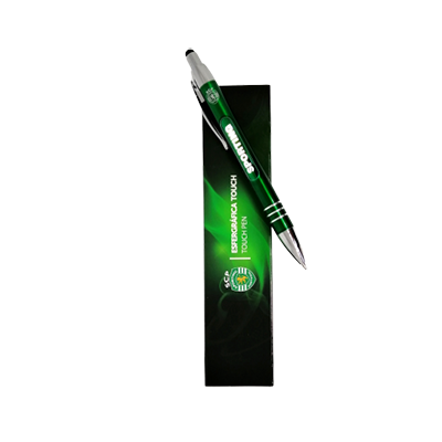 Caneta esferográfica touch verde com caixa preta e logótipo Sporting