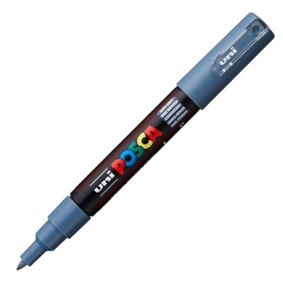 Caneta marcador POSCA uni azul cinzento com ponta fina e body preto
