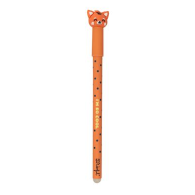 Caneta laranja com figura de raposa no topo