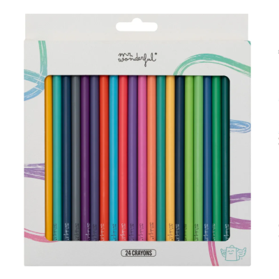 Estojo de 24 lápis de cor Mr. Wonderful em embalagem branca com detalhes coloridos