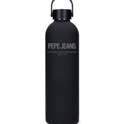 Garrafa térmica preta com texto cinza PEPE JEANS