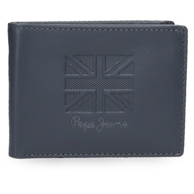 Carteira preta de couro com bandeira britânica e logotipo Pepe Jeans em relevo
