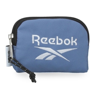 Carteira pequena azul com logótipo branco Reebok e fecho zíper preto