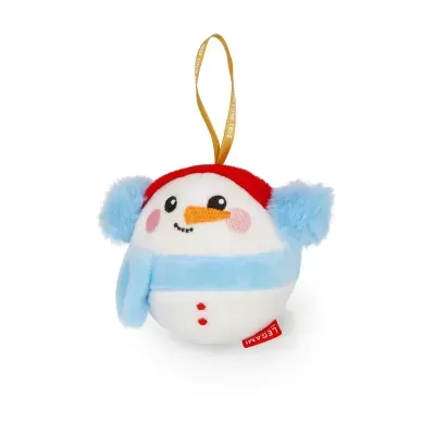 Boneco de neve de pelúcia com acessórios coloridos e fita para pendurar