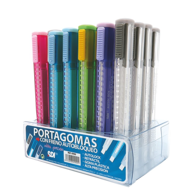 Porta-gomas coloridos em suporte transparente com texto explicativo