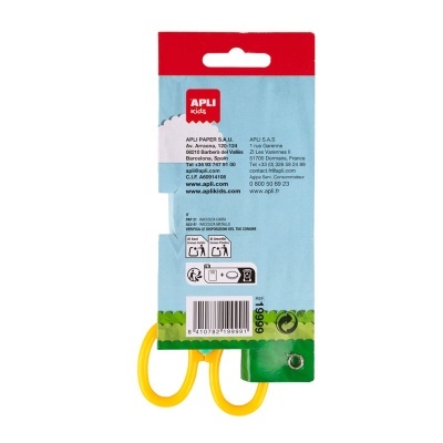 Embalagem de papel com tesoura infantil amarela da APLI Kids