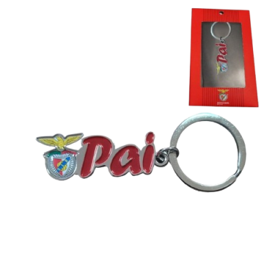 Porta-chaves metálico vermelho Pai com símbolo do Benfica e embalagem vermelha