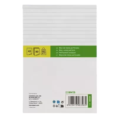 Bloco de notas perfurado A5 com faixa verde e amarela