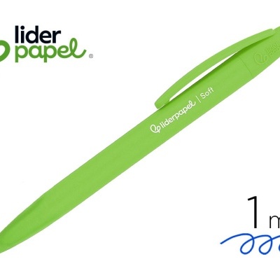 Caneta esferográfica verde liderpapel Soft com ponta 1 mm e escrita azul