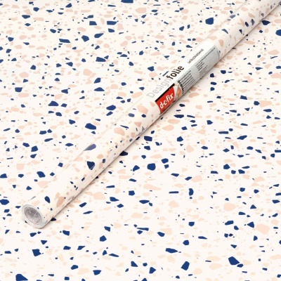 Rolo de papel autocolante com padrão terrazzo azul, bege e cinza