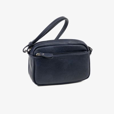 Mala pequena azul escura de mão com alça e bolso frontal