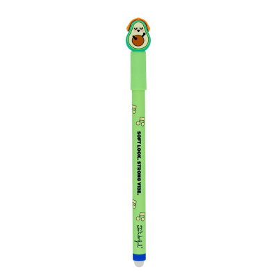 Caneta esferográfica verde com tampa decorada com abacate a tocar ukulele