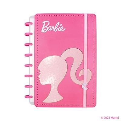 Caderno rosa Barbie com elástico e argolas