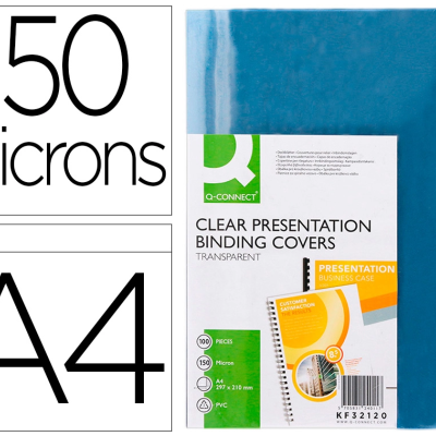 Capa de encadernação transparente azul Q-Connect A4 150 microns