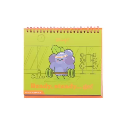 Calendário de secretária Mr. Wonderful 2026 com capa verde e espiral rosa