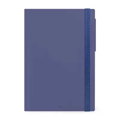 Caderno azul com capa rígida e elástico