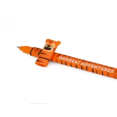 Caneta laranja com padrão de tigre e texto GRRREAT ADVENTURES