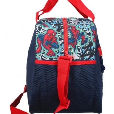 Mochila infantil com padrão Spiderman azul e vermelho