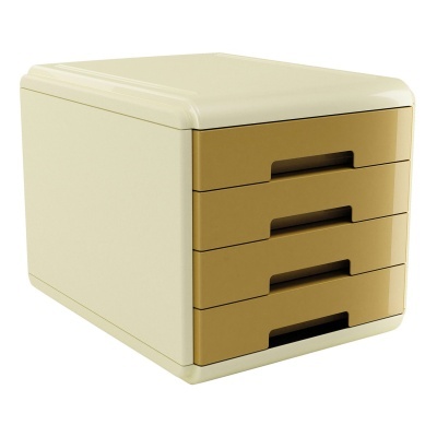 Caixa organizadora de secretária creme com quatro gavetas castanhas
